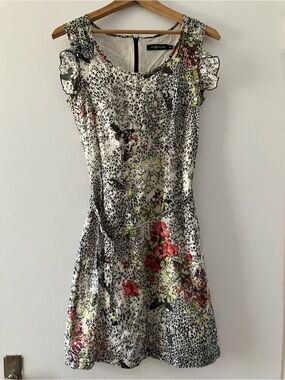 Floral Leopard-Print Mini Dress in White and Red by Eric Alexandre 💯 Cotton